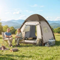 Outsunny Inflatable Camping Tent with Rainfly, 3 Man Air Tent 3000mm Waterproof Blow Up Tents, Cream(m-14)