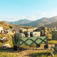 Outsunny Chariot de Jardin Pliable 130L avec Roues, Remorque Robuste avec Freins, Poignée Réglable, vert(m-2)
