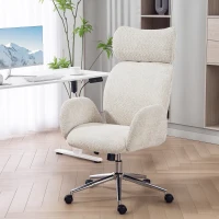 HOMCOM Scaun de Birou Rotativ din Bouclé cu Tetieră, Înălțime Reglabilă, Funcție Balansare, Gri Deschis(m-10)