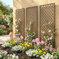 Outsunny Griglia per Piante Rampicanti 3 Pezzi a Cima Piatta, in Vimini, 43x2x112 cm, Color Legno(m-8)
