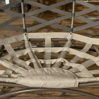Outsunny 2 Seater Egg Chair Outdoor, Folding Weave Garden Furniture Chair with Cushion, Cup Pockets - Khaki(m-9)