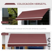 Outsunny Toldo Retráctil Manual 3,5x2,5 m con Ángulo Ajustable Manivela Estructura de Aluminio y Protección UPF30+ Rojo Vino(m-5)
