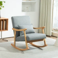 HOMCOM Silla Mecedora con Cojín Lumbar Respaldo Amplio y Base de Madera para Salón o Dormitorio 65x87x84 cm Gris Claro(m-10)