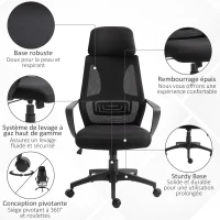 Vinsetto Chaise bureau ergonomique, fauteuil de bureau en maille, appui-tête, hauteur réglable, 64 x 55 x 116-126 cm, noir(m-8)
