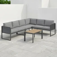 Outsunny Salon de jardin extérieur d'angle modulable 6 personnes, canapés, table basse et coussins, gris foncé(m-2)