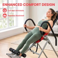SPORTNOW Table d'Inversion Pliable en Acier, Inversion 0-90°, Verrou de Cheville Réglable, 122x59x130cm, Rouge(m-8)