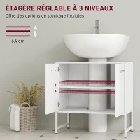 HOMCOM Meuble sous lavabo, meuble de salle de bain avec 2 portes à fermeture douce et étagère réglable, blanc(m-6)