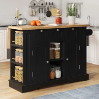 Ilha de cozinha móvel com tampo dobrável, três gavetas e dois compartimentos de armário, 132x40/70x87 cm, Preto(m-5)