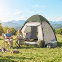 Outsunny Inflatable Camping Tent with Rainfly, 3 Man Air Tent 3000mm Waterproof Blow Up Tents, Beige(m-14)