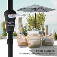 Outsunny Sombrilla de Jardín Ø230x216 cm con Apertura Manual Ángulo Ajustable e Impermeable para Terraza Piscina Gris(m-4)