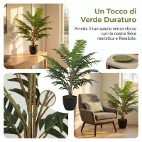 HOMCOM Pianta Artificiale di Felce con 20 Foglie in PEVA, Rami Piegabili, Vaso Nero in PP e Cemento, Verde(m-5)