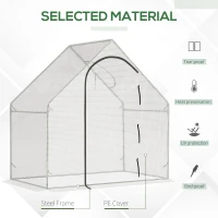 Outsunny Walk In Tomato Greenhouse Garden Outdoor Mini Greenhouse Flower Planter Steel Frame with Zipped Door & Window, PE Cover, 180 x 100 x 168CM,  White(m-4)