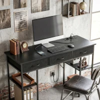 HOMCOM Bureau avec rangement avec prises de courant, 3 tiroirs en tissu et 4 étagères de rangement, 120 x 40 x 76 cm, noir(m-10)