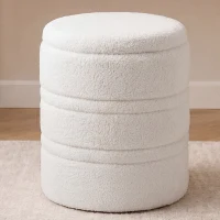 HOMCOM Sherpa Opberppoef met Omkeerbare Deksel, ronde poef voor woonkamer & slaapkamer, Wit(m-11)