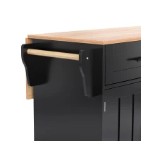 Ilha de cozinha com 5 rodízios, tampo dobrável extensível, 129x46/71x91,5 cm, Preto+Cor natural(m-8)