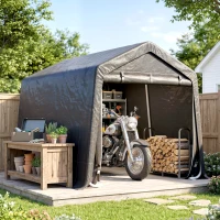 Outsunny Tendone Garage per Auto, Moto e Attrezzi in Metallo e Tessuto PE, 280x240x240cm, Grigio(m-10)