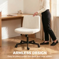 HOMCOM Imitation Linen Criss Cross Legged Desk Chair, Armless Office Chair with Wheels, Green(m-8)