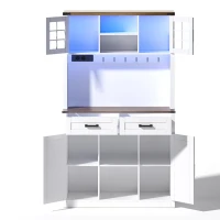 Armário de bar com design de porta de celeiro, iluminação LED ajustável, 100x40x172 cm, Castanho+Branco(m-7)