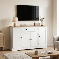 HOMCOM Aparador Armario de Cocina con 4 Puertas Cajón Estante Ajustable Estantes de Puerta para Cocina Comedor 138x40x85 cm Blanco(m-5)