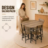 HOMCOM Set pranzo 5 pezzi: tavolo e 4 sedie, gambe metallo, finitura naturale.(m-5)