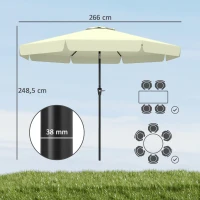 Outsunny Parasol de Jardín de Aluminio Ø266x248,5 cm con Ángulo Ajustable Protección UV50+ Techo de Ventilación y Manivela Beige(m-3)