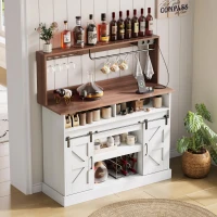 Aparador-cafetaria, em estilo casa de campo com portas de correr, Aparador com arrumação, 120x40x130 cm, Branco+Cor natural(m-5)