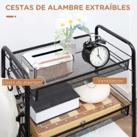HOMCOM Carrito de Cocina de Acero con 3 Cestas Carga 9 kg para Comedor Sala de Estar Baño 45x26,5x63 cm Negro(m-5)