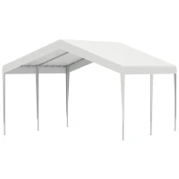 Outsunny Carpa Garaje para Coche 4x4 m Cochera Portátil Impermeable Pabellón Gazebo de Jardín Patio Exterior con Accesorios para Eventos Fiestas Metal Galvanizado Blanco(m-12)