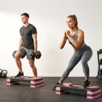 HOMCOM Aerobicsstepper, Verstelbaar, 80 x 31 x 10/15/20 cm, Tot 150 kg, Zwart/Roos/Grijs(m-9)