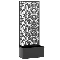 Outsunny Jardinière avec treillis, bac à fleurs, avec brise-vue, pour plantes grimpantes, métal, 45 x 21,5 x 110 cm, noir(m-1)