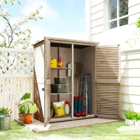 Outsunny Armario de Jardín 0,83 m² 127x65x168 cm con 2 Puertas de Persiana 2 Estantes 2 Asas y Techo Impermeable Natural(m-10)