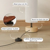 HOMCOM Lampadaire sur pied de salon avec abat-jour en lin, interrupteur à pied, 2 x douille E27, 120 cm, beige(m-5)