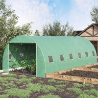 Outsunny Invernadero de Túnel con 12 Ventanas Puerta Invernadero de Huerto para Cultivos Plantas Verduras Flores Verde(m-10)