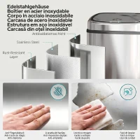 HOMCOM Coș de gunoi cu senzor infraroșu 50L, 2 moduri de deschidere, oțel inoxidabil, argintiu(m-8)