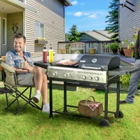 Outsunny 12kW Deluxe Duo Gas BBQ, with Grill, Plancha and Side Burner - Black(m-10)