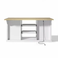 Ilha de cozinha com tampo extensível dobrável, 5 gavetas e 2 prateleiras extraíveis, 150x45/65x75,5 cm, Branco(m-12)