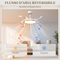 HOMCOM Ventilatore da soffitto con luce LED e telecomando, pale retrattili, 95 cm, Legno naturale(m-7)