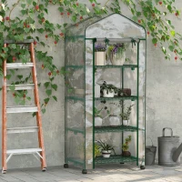 Outsunny Invernadero de Exterior con Ruedas Estantes de 4 Niveles Puerta con Cremallera y Marco de Acero 69x50x165cm Transparente(m-10)