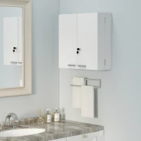 HOMCOM Armadietto Medicinali con 3 Mensole Interne e 8 Portabottiglie, in Legno e Metallo, 53x20x53 cm, Bianco(m-10)