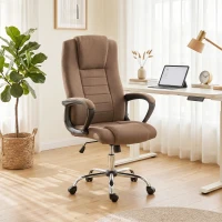Vinsetto Sedia da Ufficio Ergonomica Reclinabile e Girevole in Tessuto Effetto Lino con Poggiatesta, Marrone(m-10)