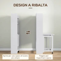 HOMCOM Scrivania Pieghevole con Libreria a 4 Ripiani, 2 Ruote e Foro Passacavi, 80x69x155 cm, Bianco(m-4)