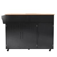 Grande ilha de cozinha com tampo extensível dobrável, 5 rodízios (2 com travão) , 129x46/71x91,5 cm, Preto+Cor natural(m-9)