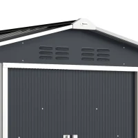Outsunny Abri de jardin en métal 2,77 m² cabane de jardin 213 x 130 x 185 cm avec fondation, porte coulissante gris foncé(m-13)