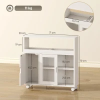 HOMCOM Mobile per Bagno a Rotelle in Legno con Spazio Aperto, Ripiani Regolabili e Ante in Vetro, 71x20x70 cm, Bianco(m-3)