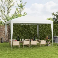 Outsunny Carpa Desmontable de Jardín 3x3 m Gazebo Cenador para Exteriores con 4 Orificios de Drenaje y Tubo de Acero Blanco(m-10)