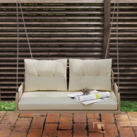 Outsunny Panca Sospesa Esterna a 2 Posti in Resina Intrecciata con Cuscini e Catene in Acciaio, 115x66x44 cm, Beige(m-7)