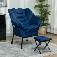 HOMCOM Poltrona Sala de Estar com Apoio para os Pés Poltrona Relax para Leitura com Bolsos Laterais 80x78x100 cm Azul Escuro(m-10)