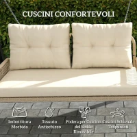 Outsunny Panca Sospesa Esterna a 2 Posti in Resina Intrecciata con Cuscini e Catene in Acciaio, 115x66x44 cm, Beige(m-5)