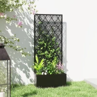 Outsunny Jardinière avec treillis, bac à fleurs, avec brise-vue, pour plantes grimpantes, métal, 45 x 21,5 x 110 cm, noir(m-8)