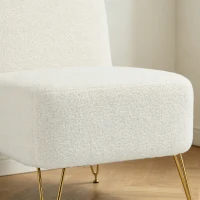 HOMCOM Sillón de Salón Sin Reposabrazos Sillón Auxiliar Acolchado en Tejido Bouclé Cojín Grueso Asiento Ancho Blanco(m-8)